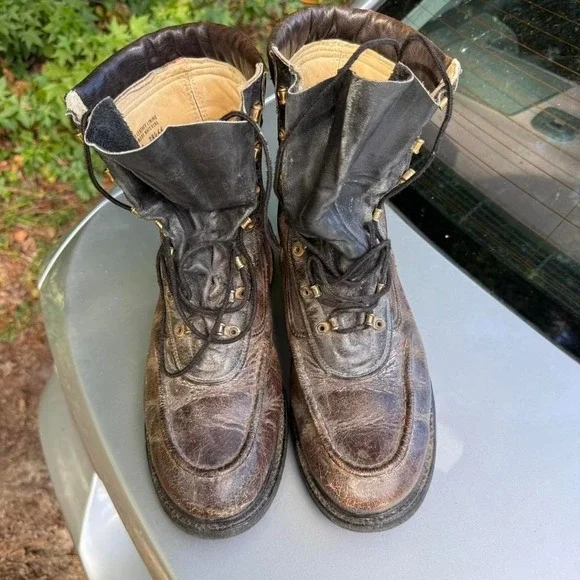 Rare Vintage OG Herman Brown leather lace-up work boots display picture 3